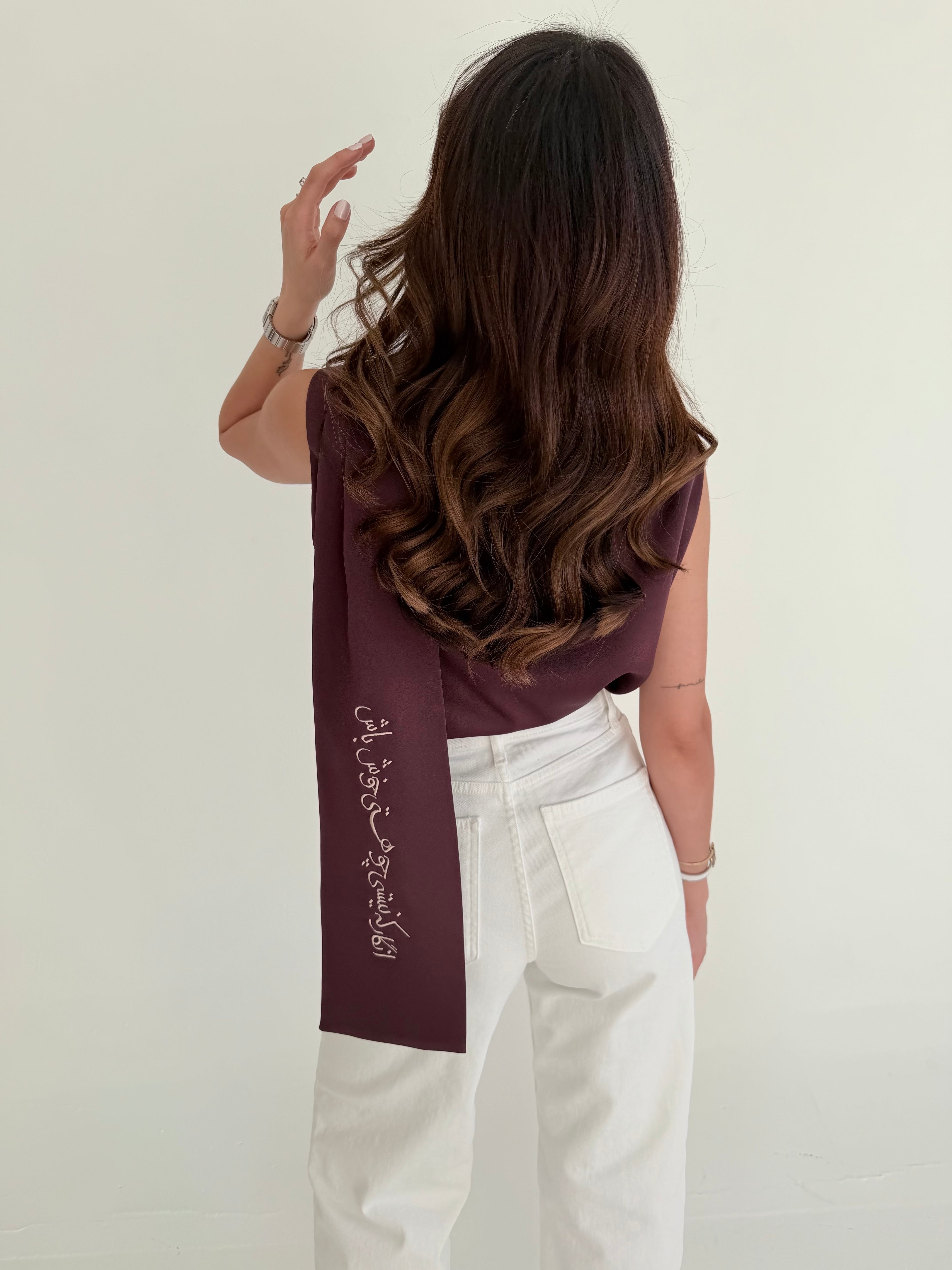 Khayyam Satin Top with Scarf - Brown